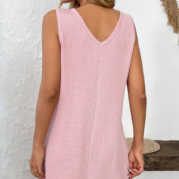 Women's pullover vest solid color pocket dress - Picture 3 of 6